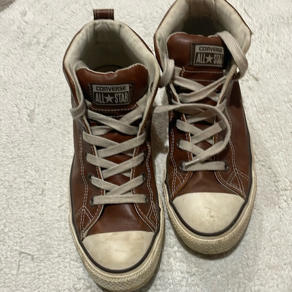 Men's Converse Chuck Taylor All Star Leather Mid Top Sneakers Sz 7 Brown Shoes